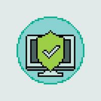 a pixel style icon of a computer screen with a check mark vector