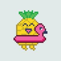 pixel pineapple with a pink flamingo on it vector