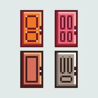 four different colored doors in pixel style vector