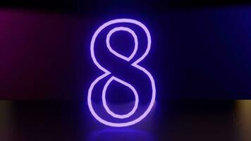 3d video animatie neon licht getallen countdown tien naar een