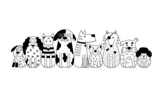 A group of dogs sit facing forward. vector