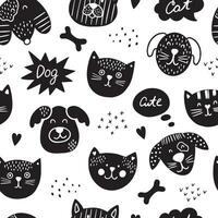 Scandinavian seamless pattern with hand-drawn cats and dogs. vector