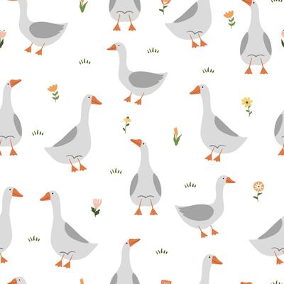 Scandinaian seamless pattern with goose isolated on a white background