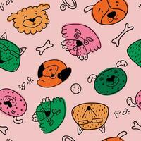 Childish seamless pattern with dog fases, bone, boll, collar and paws. vector