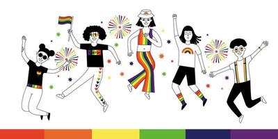 Happy people take part in the Pride Parade. vector