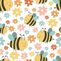 Nursery seamless pattern with bees and flowers. vector