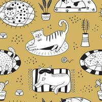 Childish seamless pattern with doodle cats. vector