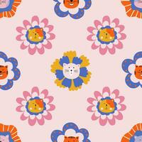 Nursery seamless pattern with cats and flowers. vector