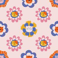 Nursery seamless pattern with cats and flowers. vector