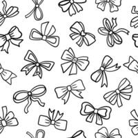 Seamless pattern with black ribbon bows in doodle style isolated on white background. vector