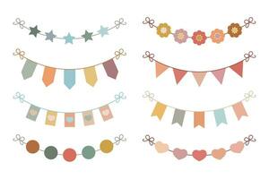 Set of party flags in boho style. vector