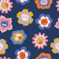 Nursery seamless pattern with cats and flowers. vector