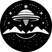 UFO - Black and White Isolated Icon - Vector illustration