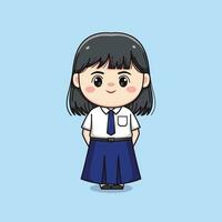 cute junior high school student girl chibi kawaii vector