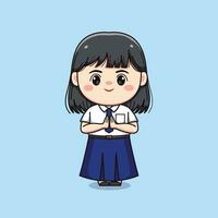 cute junior high school student girl greeting chibi kawaii vector