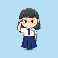 cute junior high school student girl saluting chibi kawaii vector