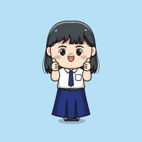 linda júnior alto colegio estudiante niña pulgar arriba bueno firmar chibi kawaii vector