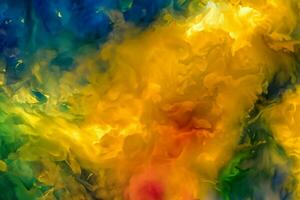 ink in the water. A splash of red, blue, yellow and green paint. Abstract background photo