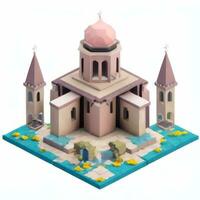 ai generado isométrica 3d religioso edificio icono acortar Arte pegatina decoración sencillo antecedentes foto