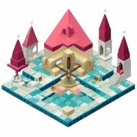 AI generated Isometric 3D Religious Building Icon Clip Art Sticker Decoration Simple Background photo