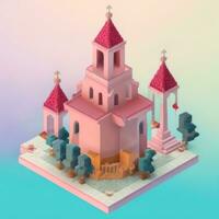 AI generated Isometric 3D Religious Building Icon Clip Art Sticker Decoration Simple Background photo