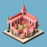 ai generado isométrica 3d religioso edificio icono acortar Arte pegatina decoración sencillo antecedentes foto