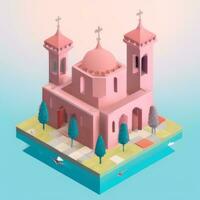 AI generated Isometric 3D Religious Building Icon Clip Art Sticker Decoration Simple Background photo