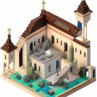 AI generated Isometric 3D Religious Building Icon Clip Art Sticker Decoration Simple Background photo