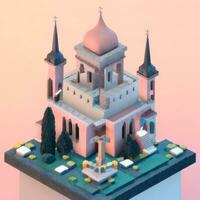 AI generated Isometric 3D Religious Building Icon Clip Art Sticker Decoration Simple Background photo