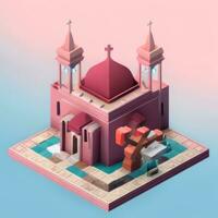 AI generated Isometric 3D Religious Building Icon Clip Art Sticker Decoration Simple Background photo