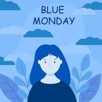 Sad woman. blue monday concept illustration background vector