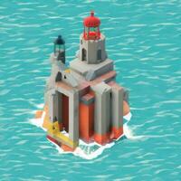 AI generated Isometric 3D Lighthouse Building in the Middle of Ocean Icon Clip Art Sticker Decoration Simple Background photo