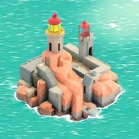 AI generated Isometric 3D Lighthouse Building in the Middle of Ocean Icon Clip Art Sticker Decoration Simple Background photo