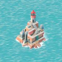 AI generated Isometric 3D Lighthouse Building in the Middle of Ocean Icon Clip Art Sticker Decoration Simple Background photo