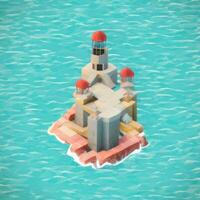 AI generated Isometric 3D Lighthouse Building in the Middle of Ocean Icon Clip Art Sticker Decoration Simple Background photo