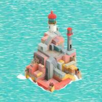 AI generated Isometric 3D Lighthouse Building in the Middle of Ocean Icon Clip Art Sticker Decoration Simple Background photo