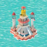 AI generated Isometric 3D Lighthouse Building in the Middle of Ocean Icon Clip Art Sticker Decoration Simple Background photo