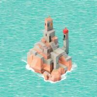 AI generated Isometric 3D Lighthouse Building in the Middle of Ocean Icon Clip Art Sticker Decoration Simple Background photo