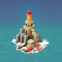 AI generated Isometric 3D Lighthouse Building in the Middle of Ocean Icon Clip Art Sticker Decoration Simple Background photo