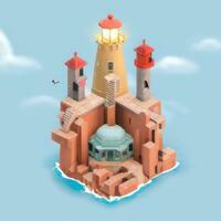 AI generated Isometric 3D Lighthouse Building in the Middle of Ocean Icon Clip Art Sticker Decoration Simple Background photo