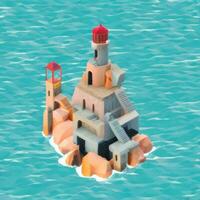 AI generated Isometric 3D Lighthouse Building in the Middle of Ocean Icon Clip Art Sticker Decoration Simple Background photo