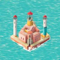 AI generated Isometric 3D Lighthouse Building in the Middle of Ocean Icon Clip Art Sticker Decoration Simple Background photo