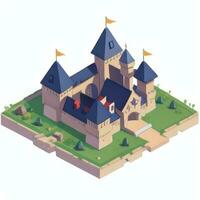 AI generated Isometric 3D Medieval Castle Building Icon Clip Art Sticker Decoration Simple Background photo