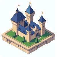 AI generated Isometric 3D Medieval Castle Building Icon Clip Art Sticker Decoration Simple Background photo