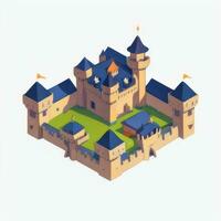 AI generated Isometric 3D Medieval Castle Building Icon Clip Art Sticker Decoration Simple Background photo