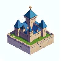 AI generated Isometric 3D Medieval Castle Building Icon Clip Art Sticker Decoration Simple Background photo