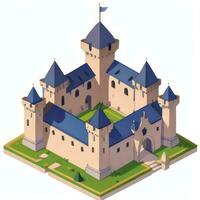 AI generated Isometric 3D Medieval Castle Building Icon Clip Art Sticker Decoration Simple Background photo