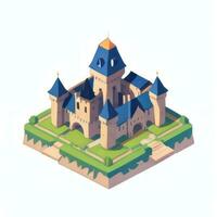 AI generated Isometric 3D Medieval Castle Building Icon Clip Art Sticker Decoration Simple Background photo