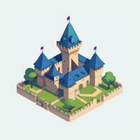 AI generated Isometric 3D Medieval Castle Building Icon Clip Art Sticker Decoration Simple Background photo