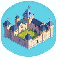 AI generated Isometric 3D Medieval Castle Building Icon Clip Art Sticker Decoration Simple Background photo